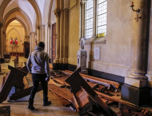 Santiago, Chile – Catholics gather to pray and make reparation in a desecrated and ransacked church